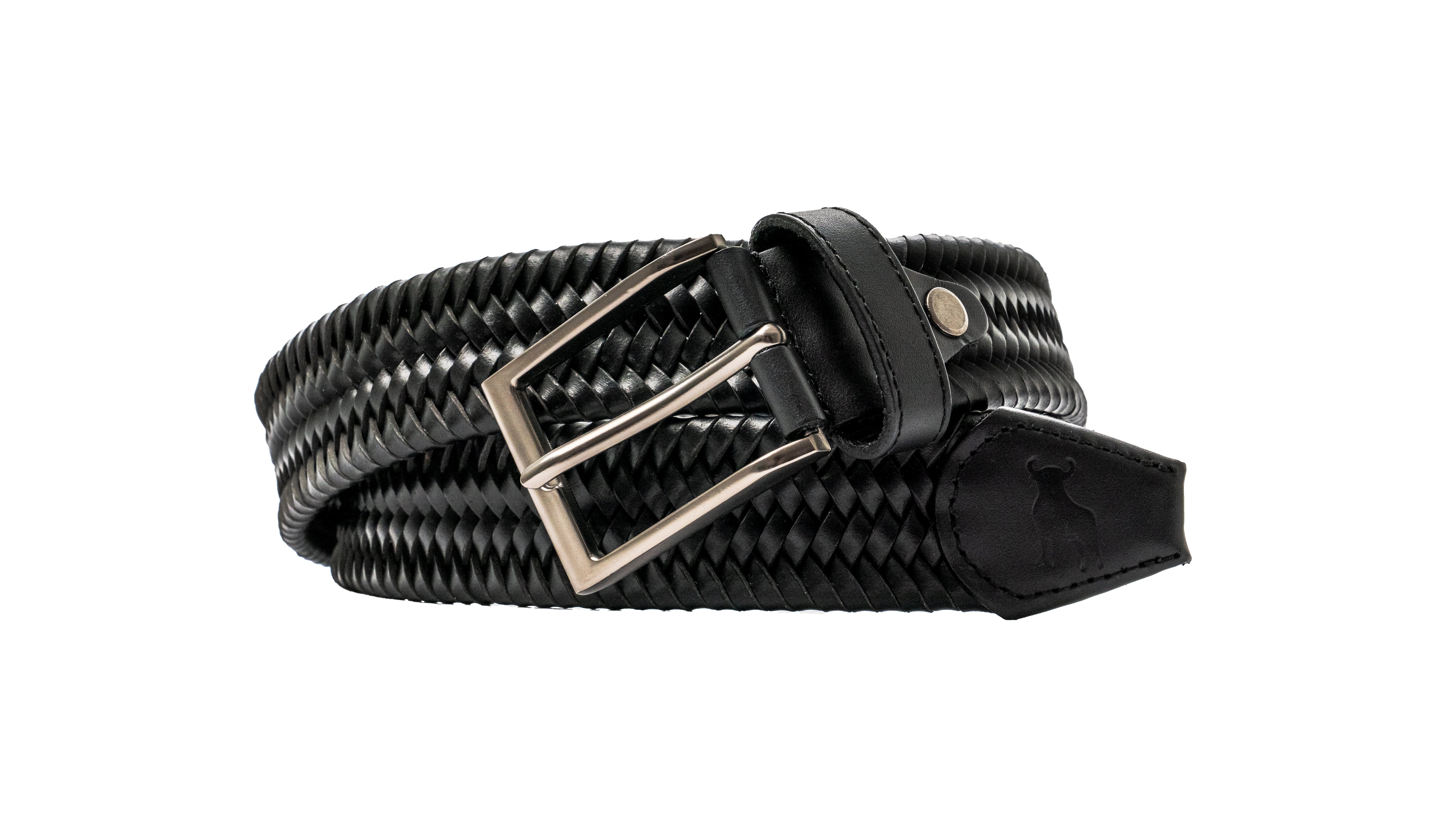 Cinturón trenzado de cuero negro